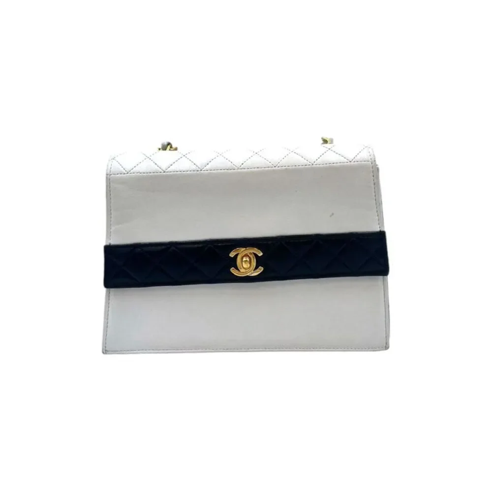 Chanel Trapeze White/Navy Lambskin Gold